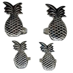 Pineapple Welcome Napkin Rings Silver Set of 4 New Home Housewarming Gift